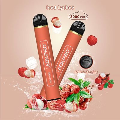 Cig congelado de Vape Pen Disposable E do sopro do lichi 3000 nenhuma nicotina 1.2Ohm